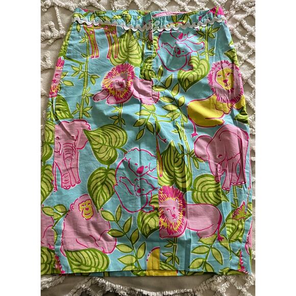 Lilly Pulitzer San Diego Zoo Animals Pencil Skirt Sz 4 Lions Elephants Pandas - Picture 1 of 12